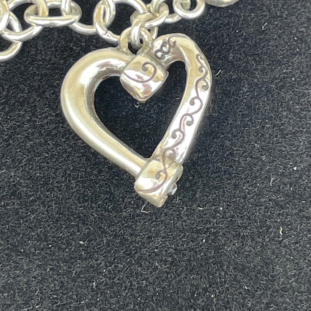 Brighton Heart Charm Link Bracelet Silver Scroll Filigree Etched Jewelry - Picture 3 of 6
